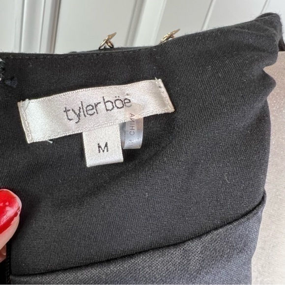 Tyler Boe Womens Sheath Dress Black Stretch Scoop Neck Back Zip Buttons M - Picture 8 of 12